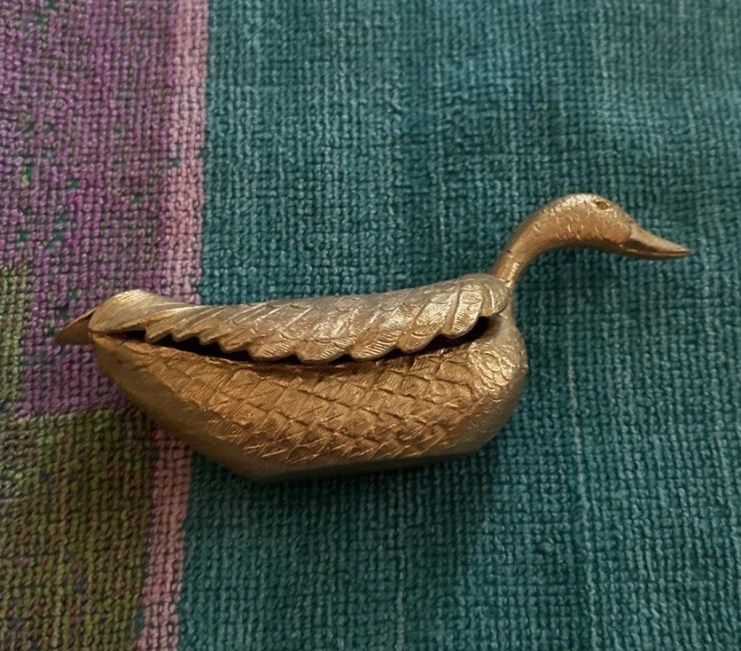 GOLD SWAN / GOOSE - VINTAGE~SACCHARIN HOLDER - TRINKET BOX