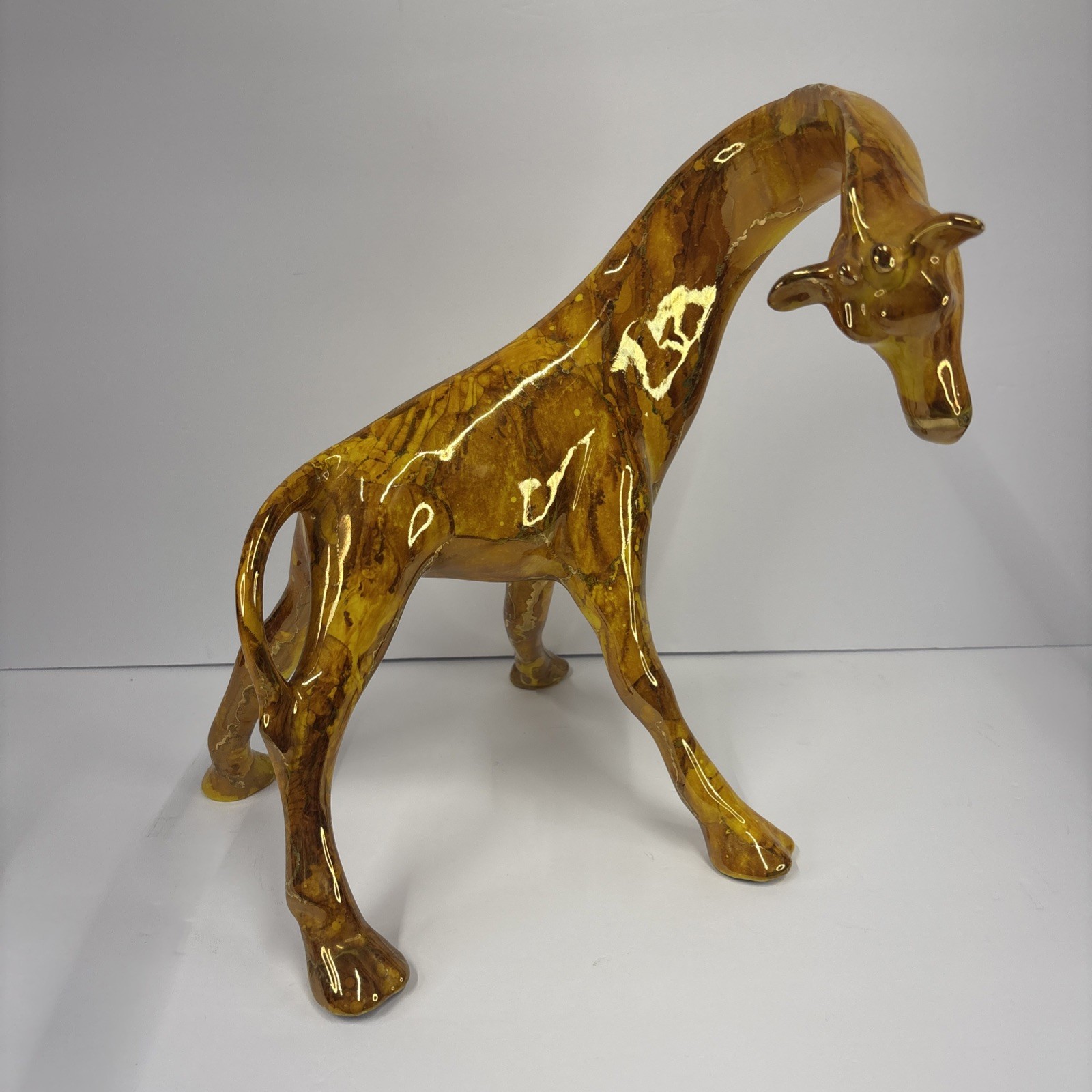 Beautifully Handcrafted Ceramic Giraffe Yellow & Gold Glazed One Of A Kind