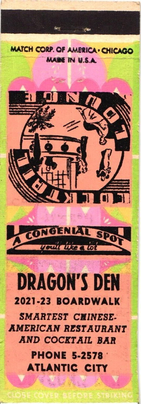 Dragon's Den Atlantic City NJ Vintage Matchbook Cover 1940s-50s