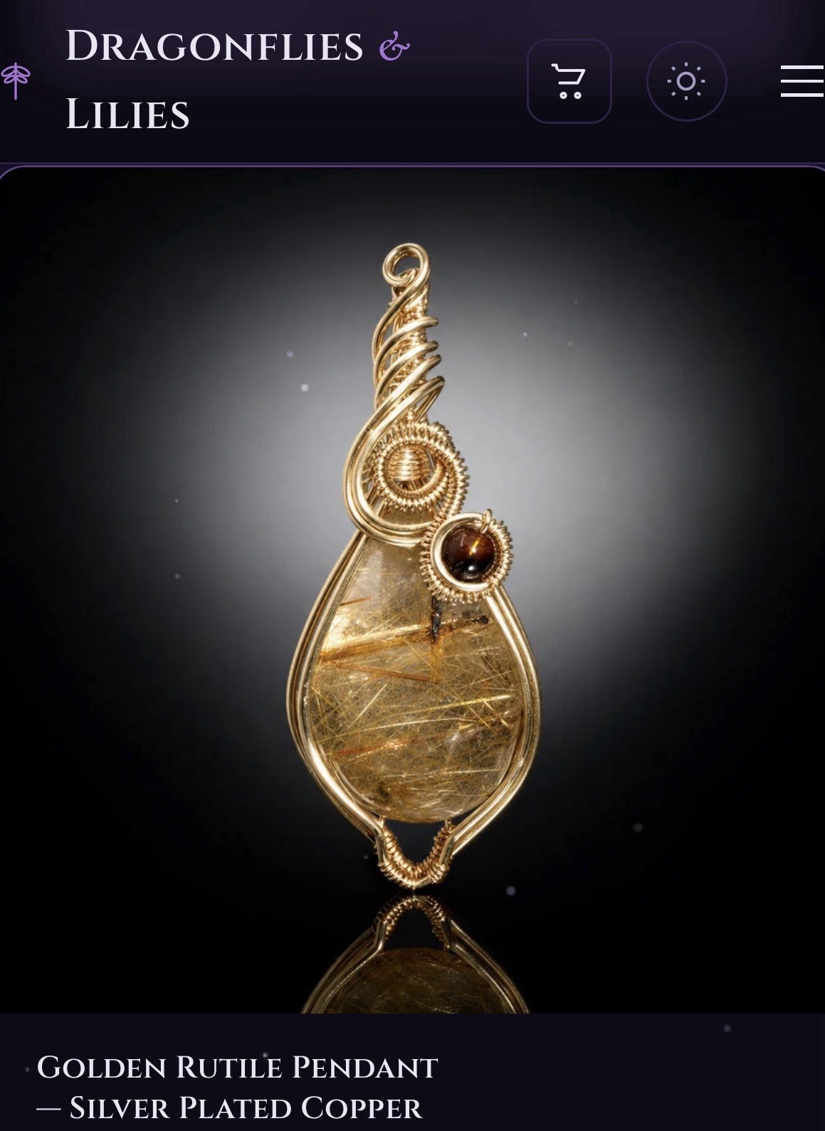 Golden Rutile Quartz Pendant Copper Wire Wrapped Handmade Gemstone Jewelry