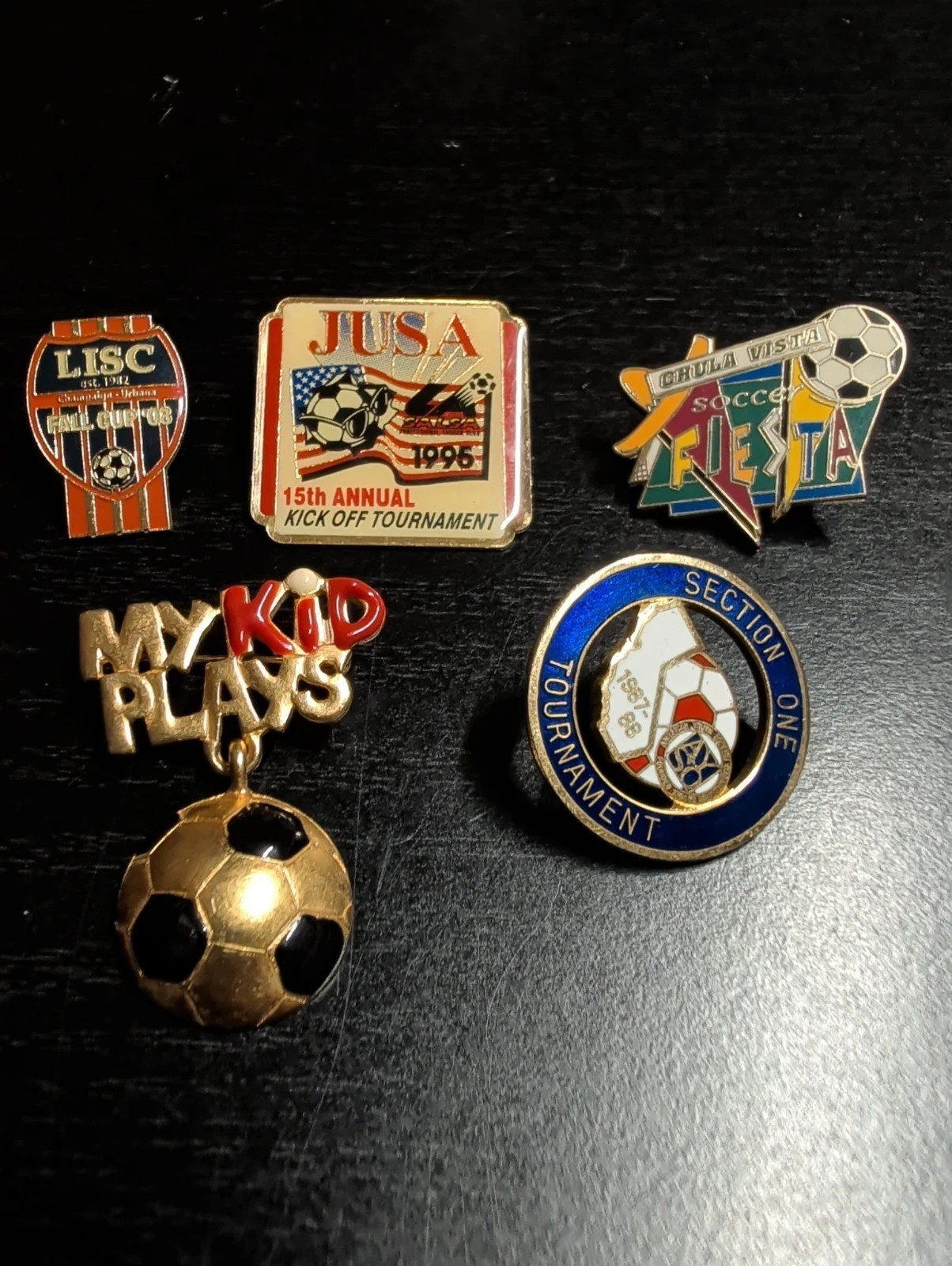 Lot Of 5 Vintage Soccer Theme Pins Hat Pins Lapel Pins