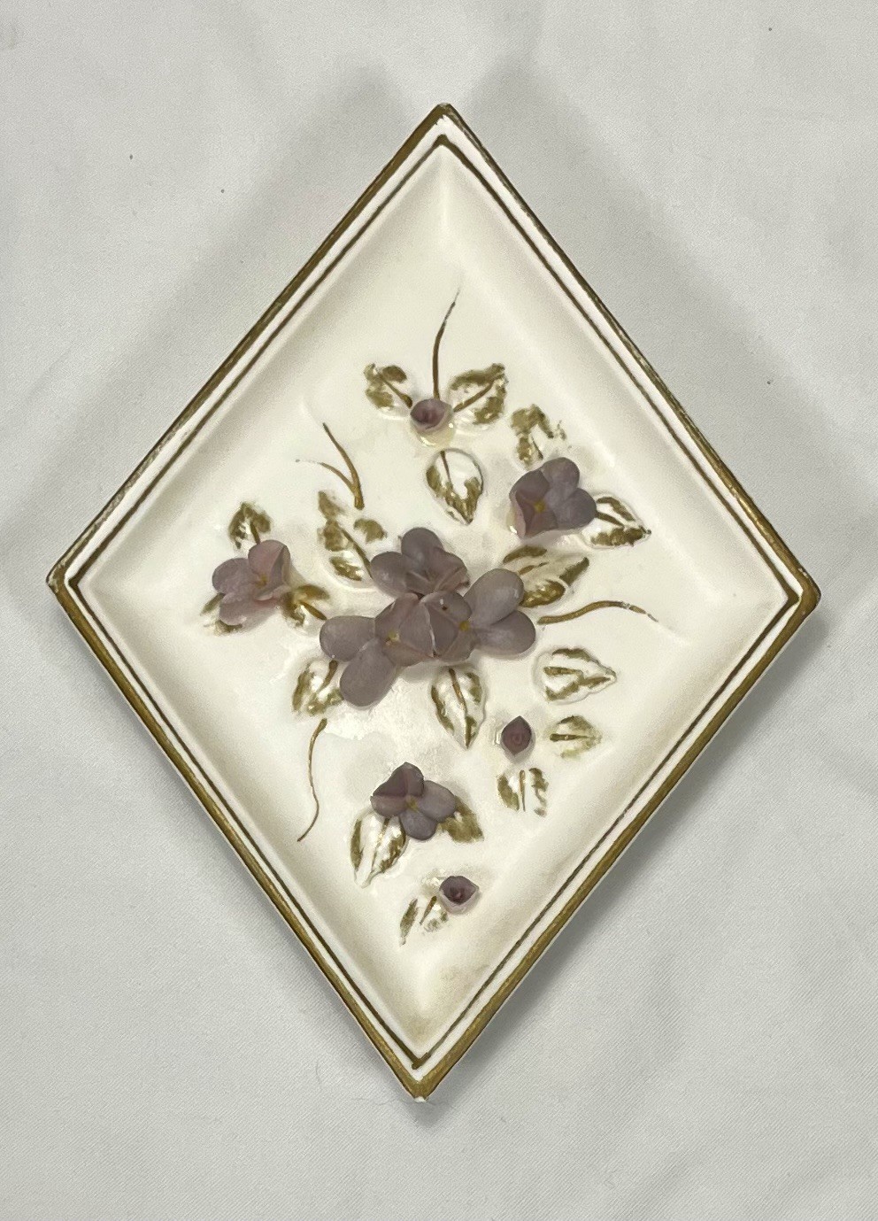 Vintage Lefton Diamond Shape Wall Plaque 3D Orchids Flowers