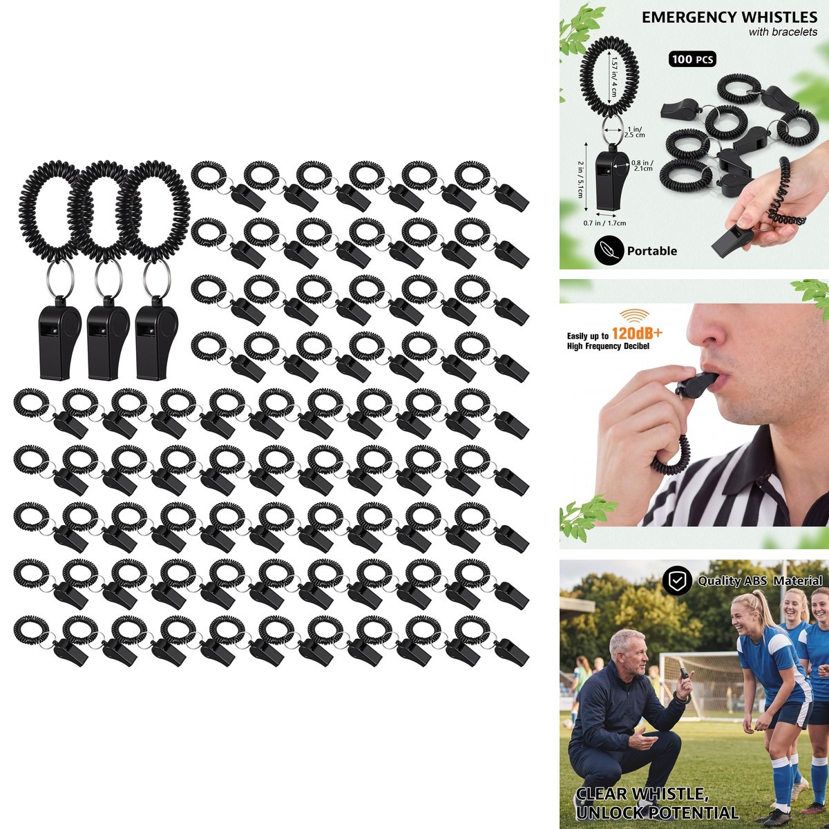 Honoson Adult Safety Whistle - Black, 100 Pcs