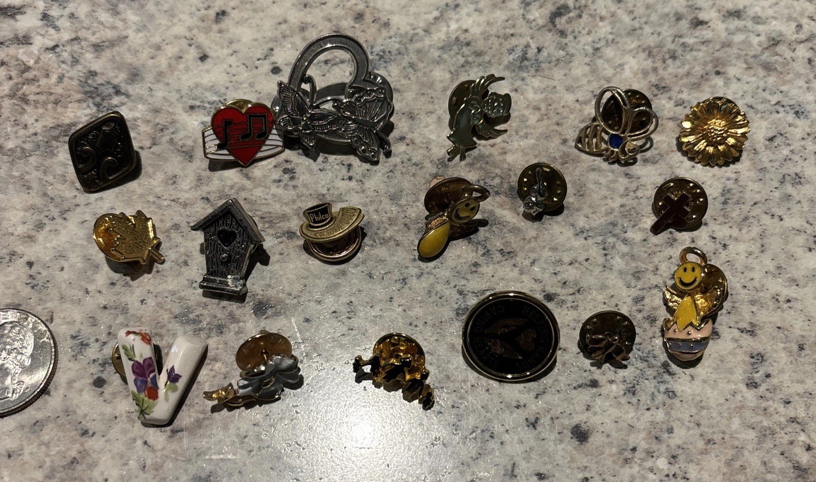 Lot Of 18 Unique And Vintage Pins Philco Cross Avon Music City 