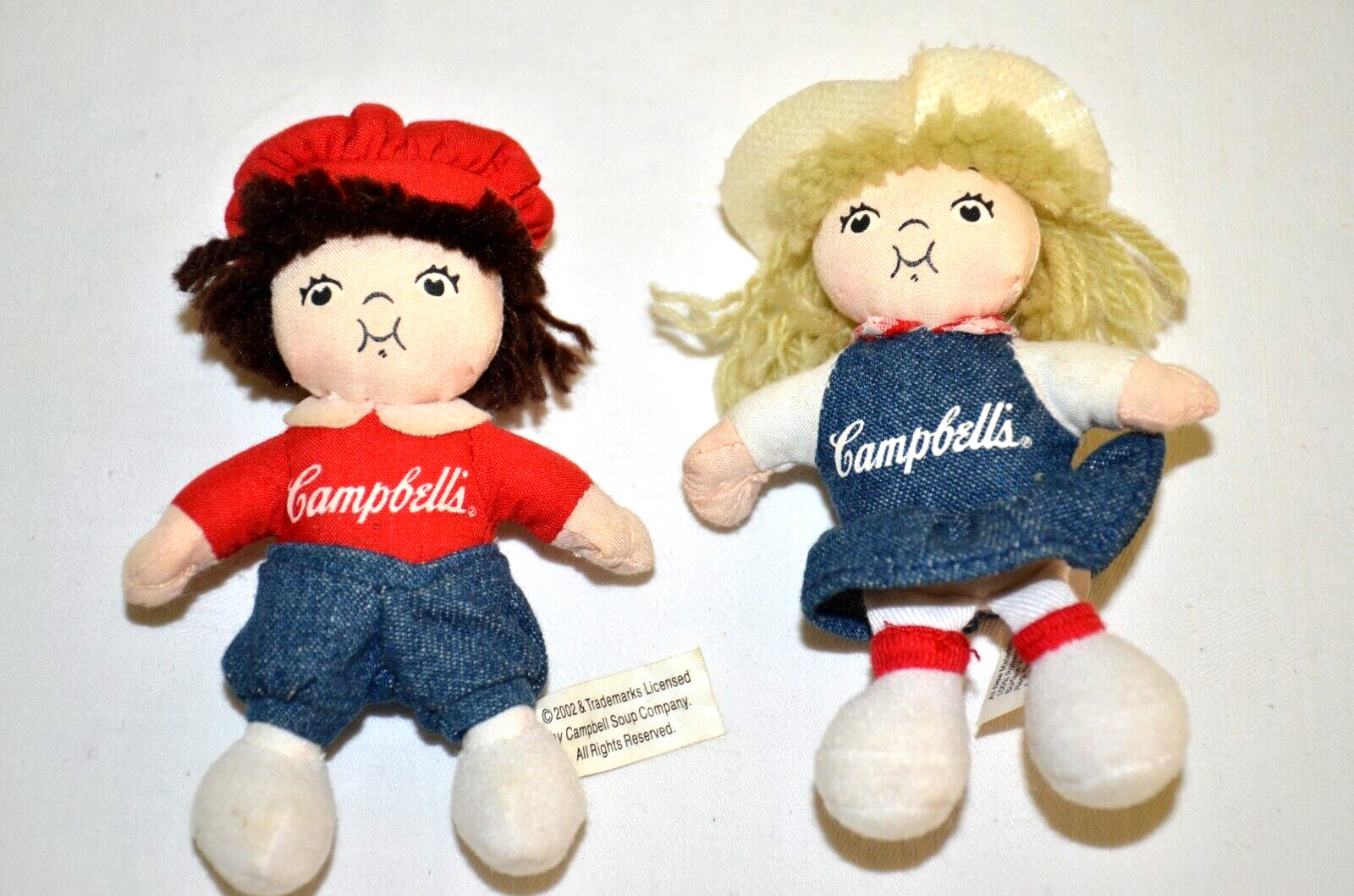 Campbells Soup Kids Plush Dolls Boy Girl Denim Outfits Hats 4.5\
