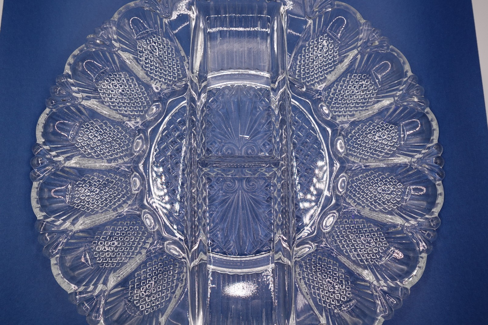 Vintage L. E. Smith Heritage Clear Cut Glass Deviled Egg Plate & Relish Tray