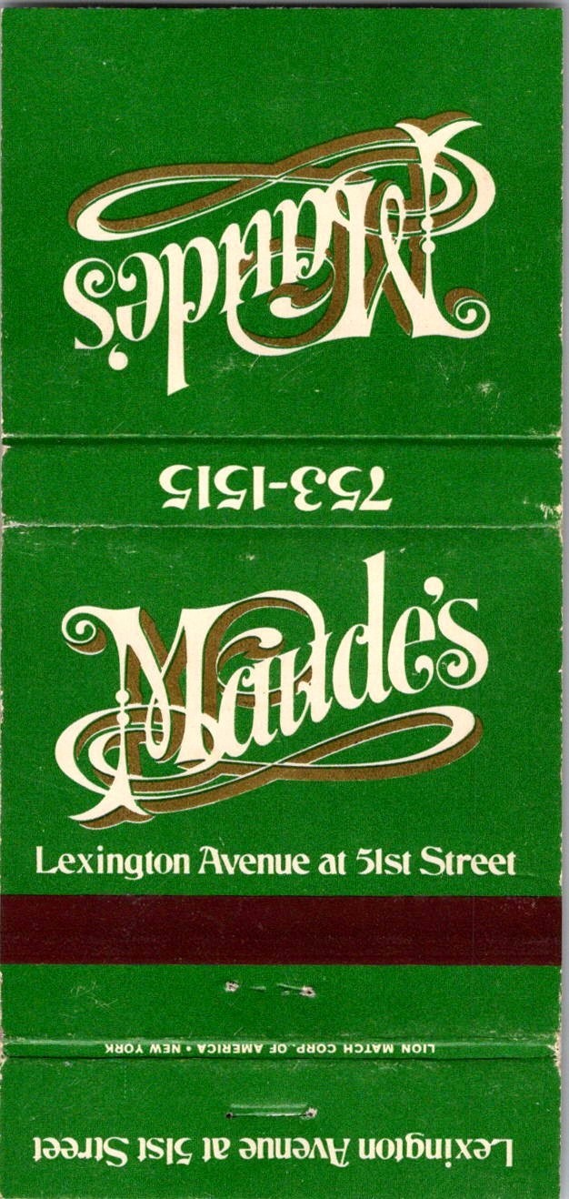 Maude\'s Lexington Avenue At 51st Street Vintage Matchbook Cover TMM26-5