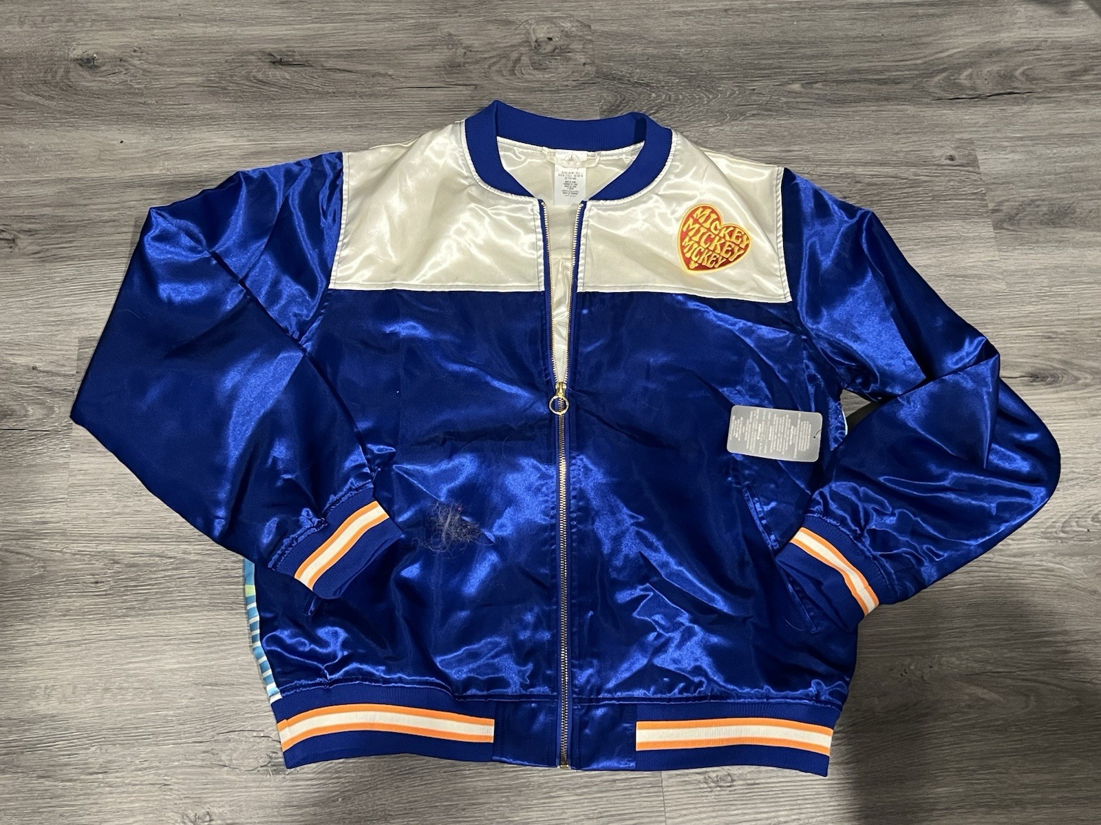 VTG Disney Mickey Mouse Blue Satin Sunburst Cheerful 90s Bomber Jacket Adult 2XL