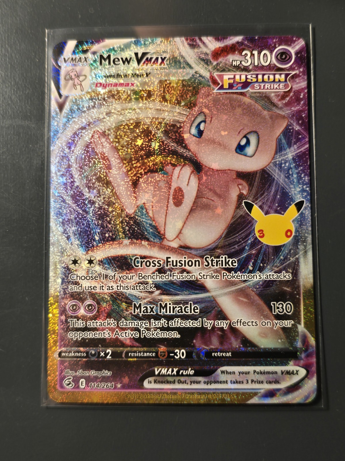 Pokemon TCG 30th Celebrations Mew VMAX 114/264 Fusion Strike Ultra Rare NM