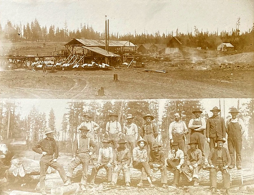 ORIGINAL WESTERN LUMBERJACKS w/ LUMBER MILL  ALTA CA. PHOTO c1880\'s
