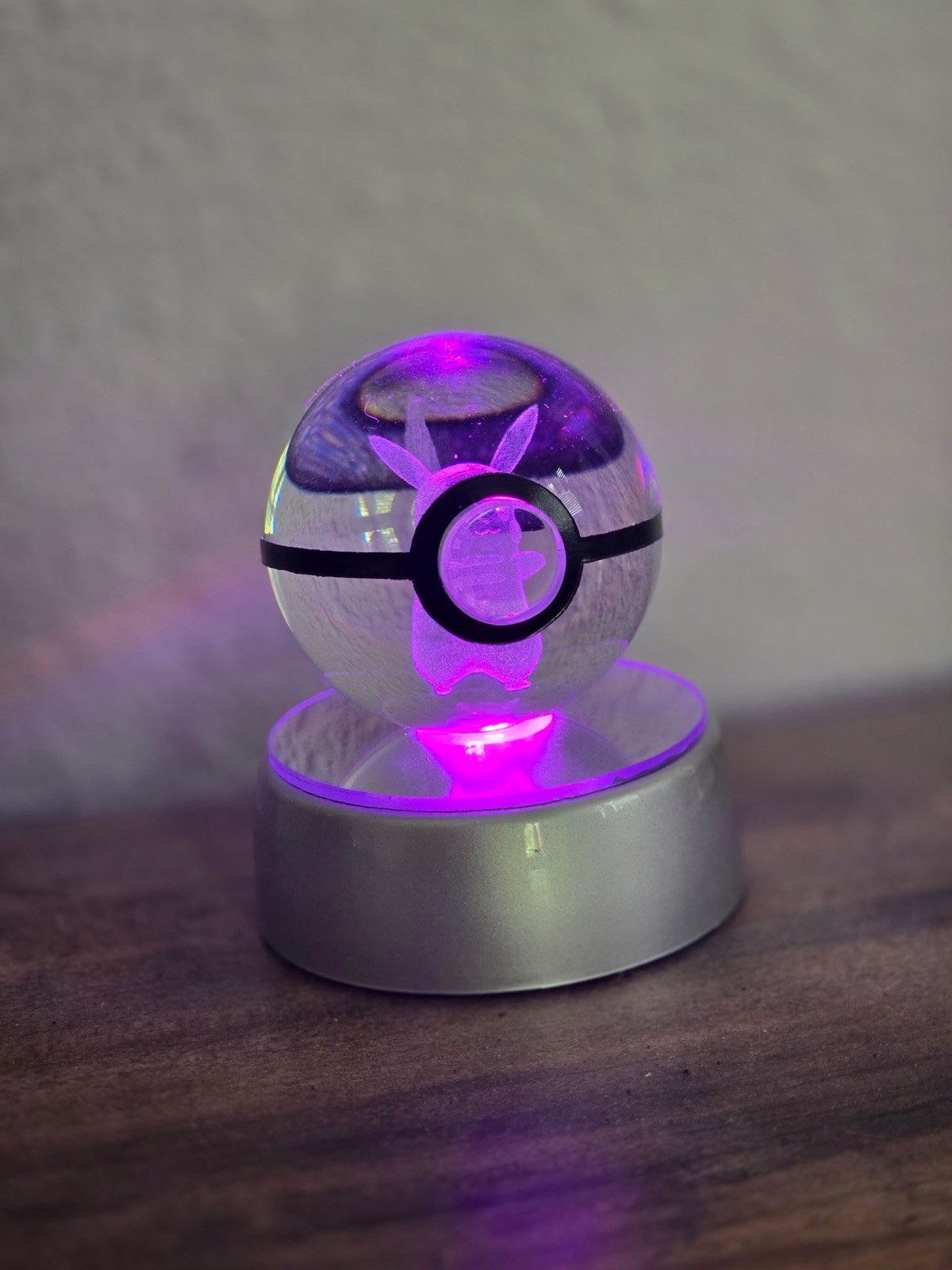 Pikachu Crystal Pokeball with LED base Pikachu Crystal Pokeball with LED base