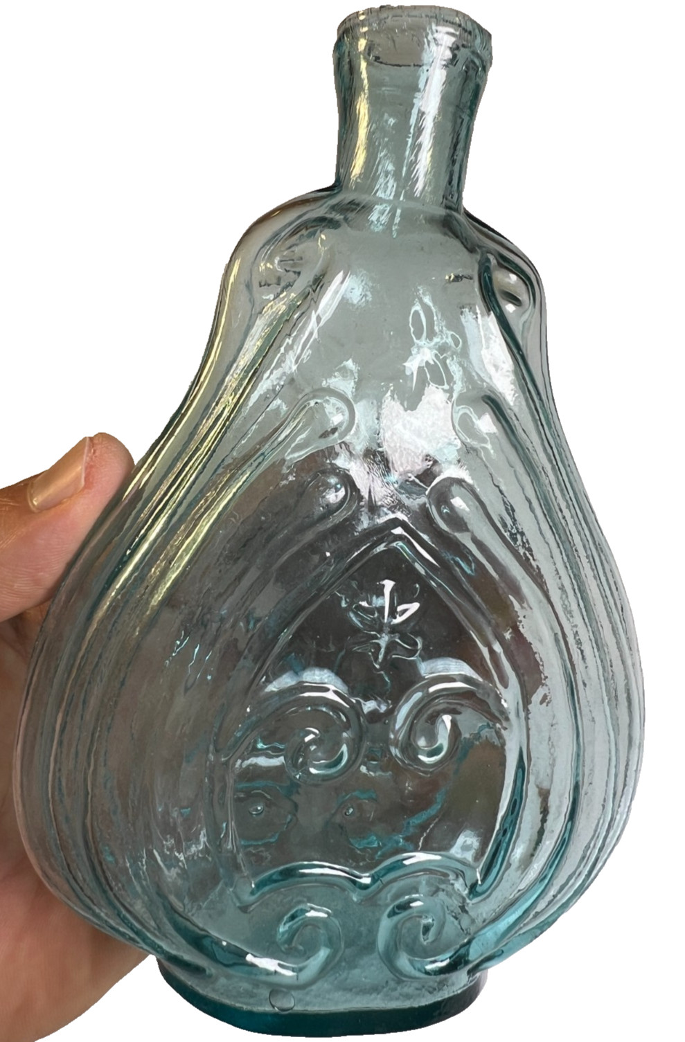 Antique GIX-31 Double Star Scroll Flask Bottle Teal Pontil Louisville Kentucky