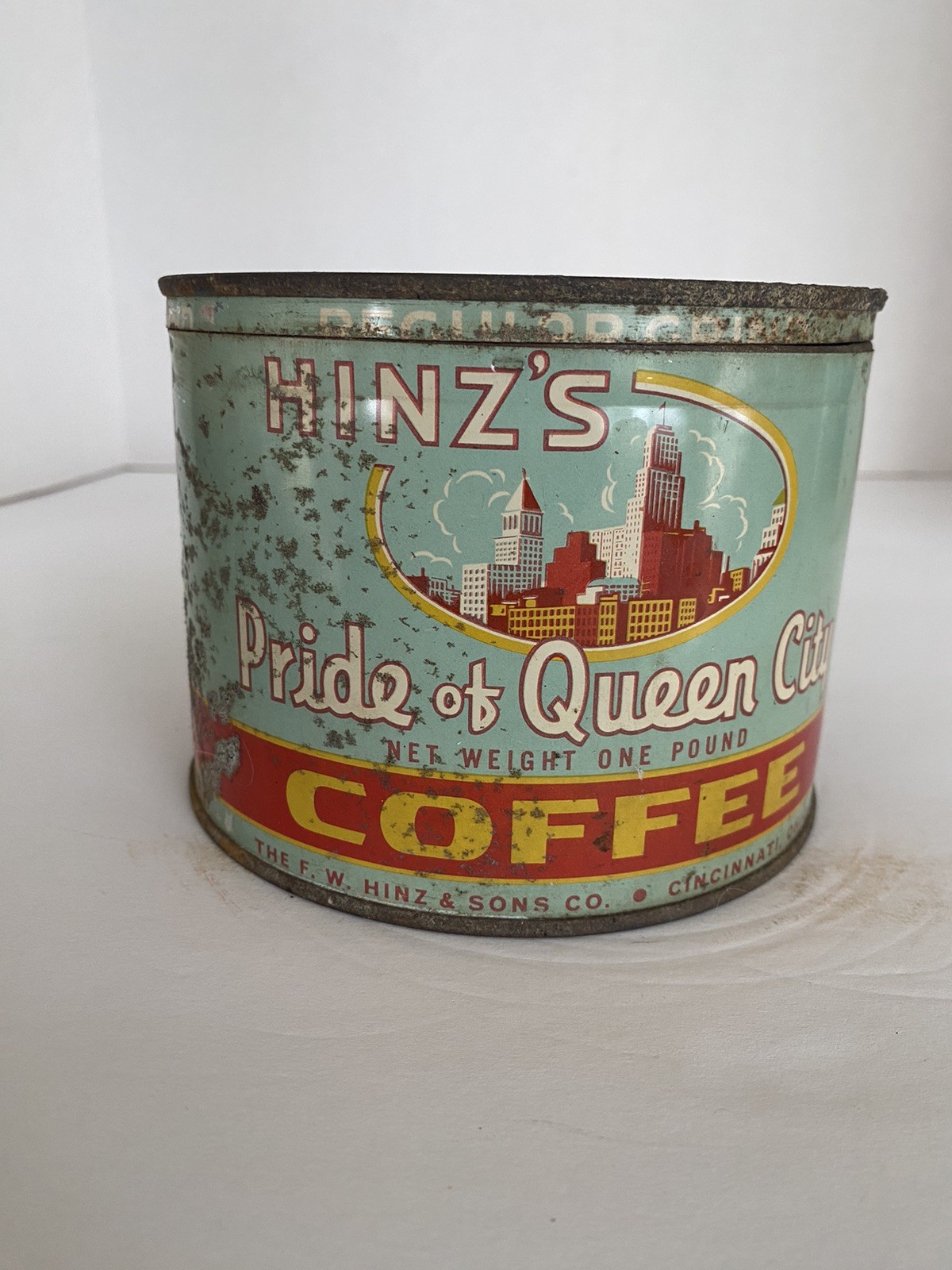 Vintage Hinz's Pride of Queen City Coffee Tin 1 lb., FW Hinz & Sons, Ohio