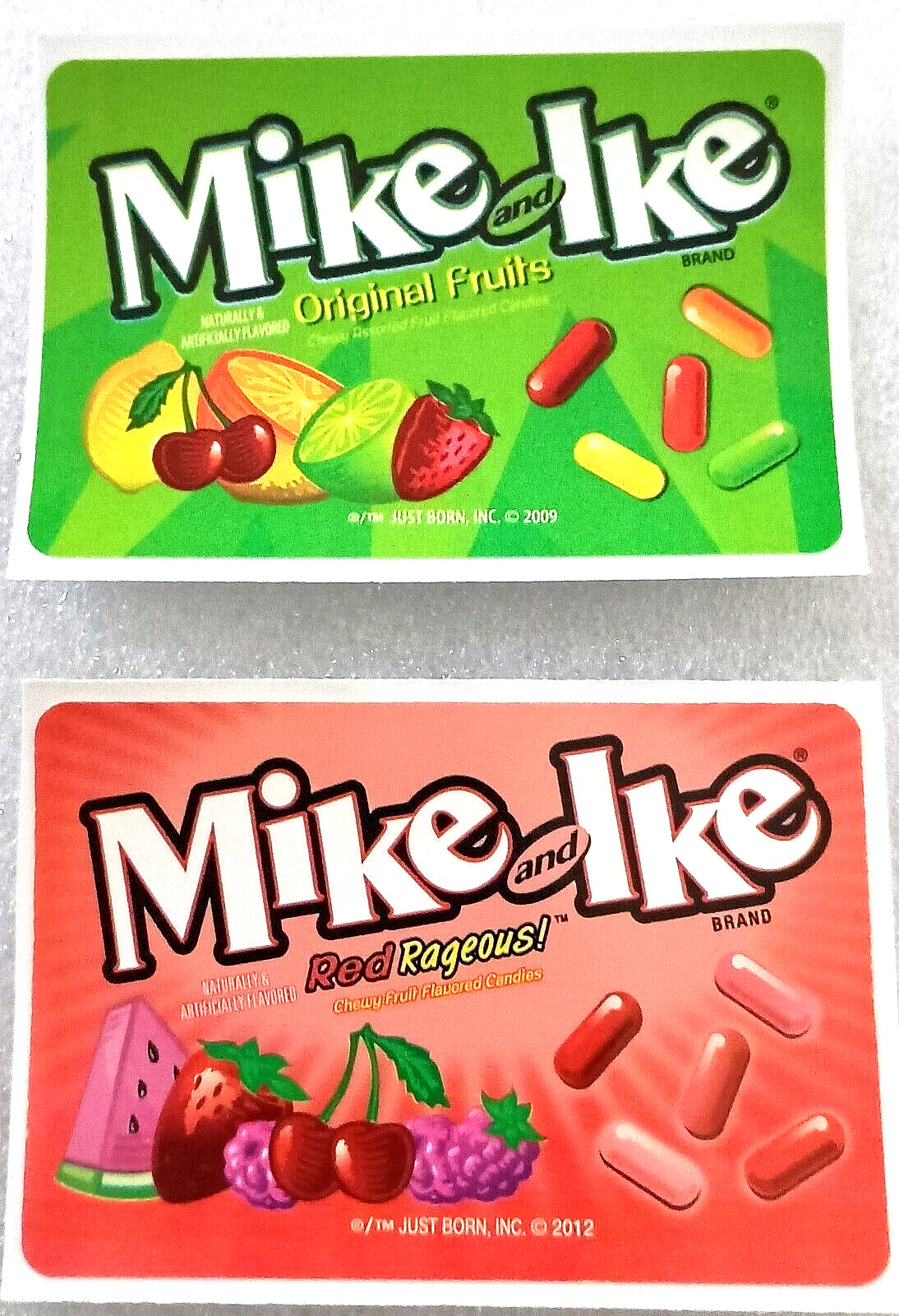 Vtg 2 Mike & Ike Candy Vending Machine Display Stickers 2012 & 2009 NOS NEW