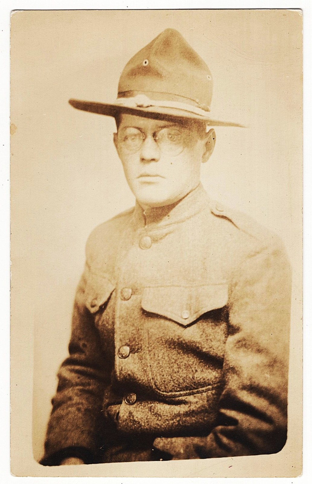 real photo U.S. Army Soldier Wearing Glasses antique postcard RPPC real photo U.S. Army Soldier Wearing Glasses antique postcard RPPC