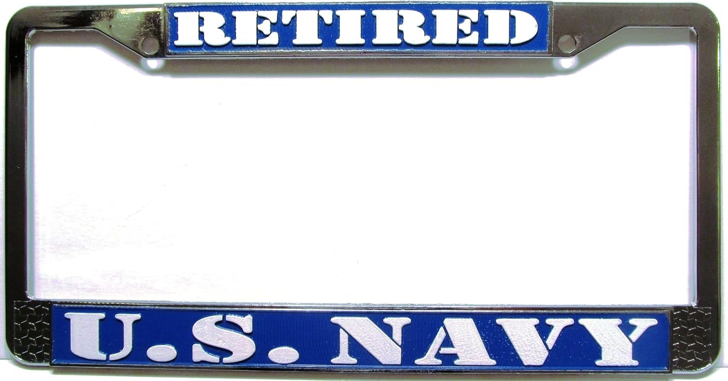RETIRED U.S. NAVY Auto License Plate Chrome Frame