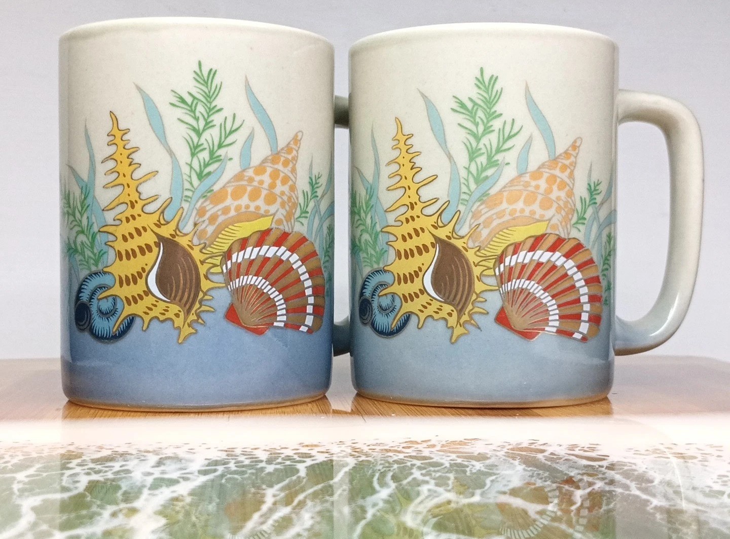 Otagiri Japan Mugs Gold Trim Seashells Shells Nautical Ocean Stoneware Lot Of 2
