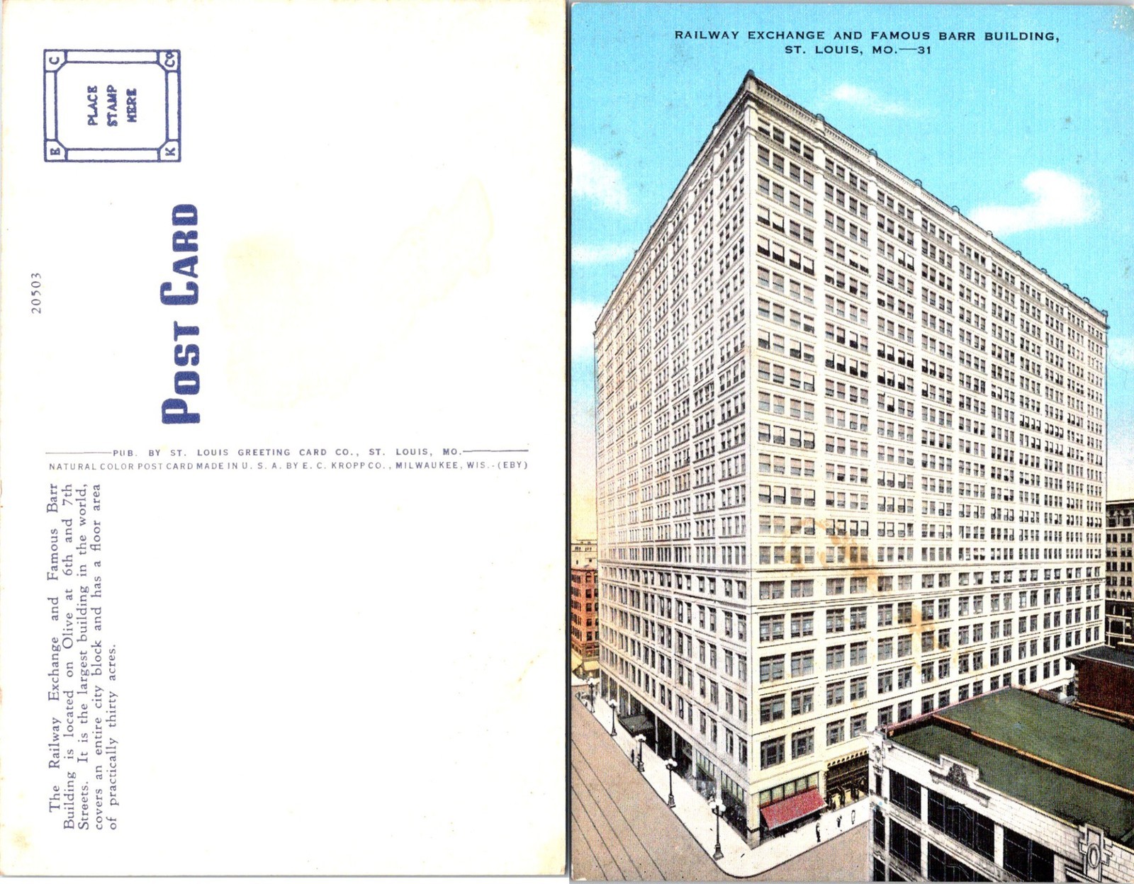Railway Exchange & Famous Barr Building, St. Louis, MO Postcards unused 56023