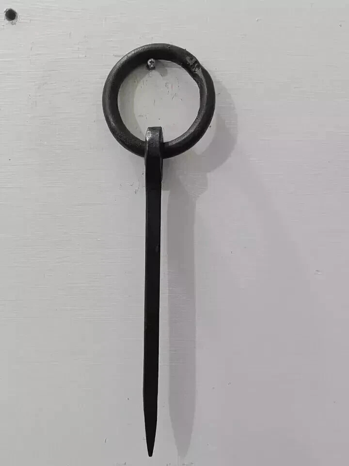 Antique Wrought Hook Tethering Ring on Pin 12'' Inch , Meat Beam Game Hook