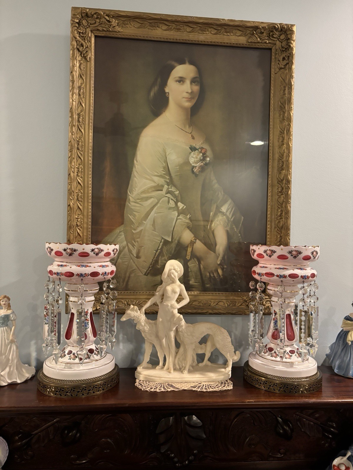 Stunning Bohemian Czech Cased White Cut To Cranberry Glads Mantel Luster Pair Stunning Bohemian Czech Cased White Cut To Cranberry Glads Mantel Luster Pair