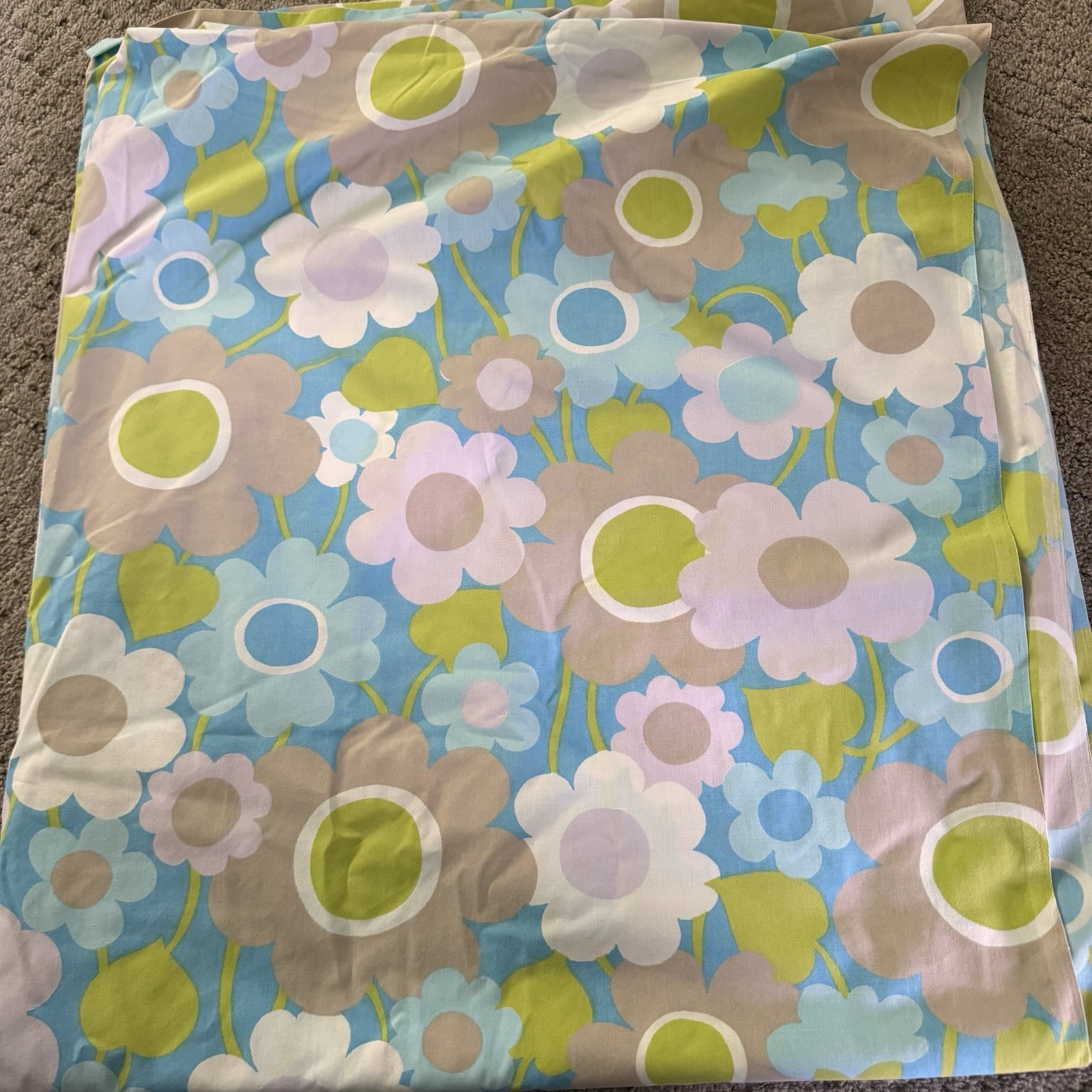 Vintage Pacific Q Flat Sheet Flower Power Groovy Mod Retro 70s Teal Lilac EUC