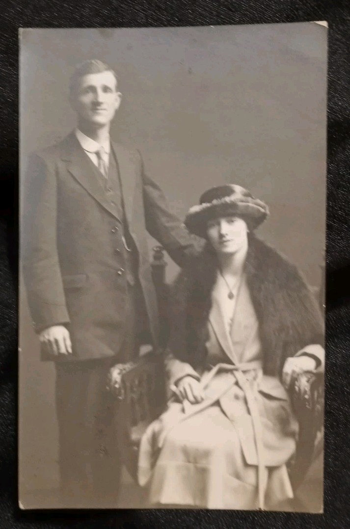 RPPC 1920s Well Dressed Gentleman & Lady Studio Portrait \
