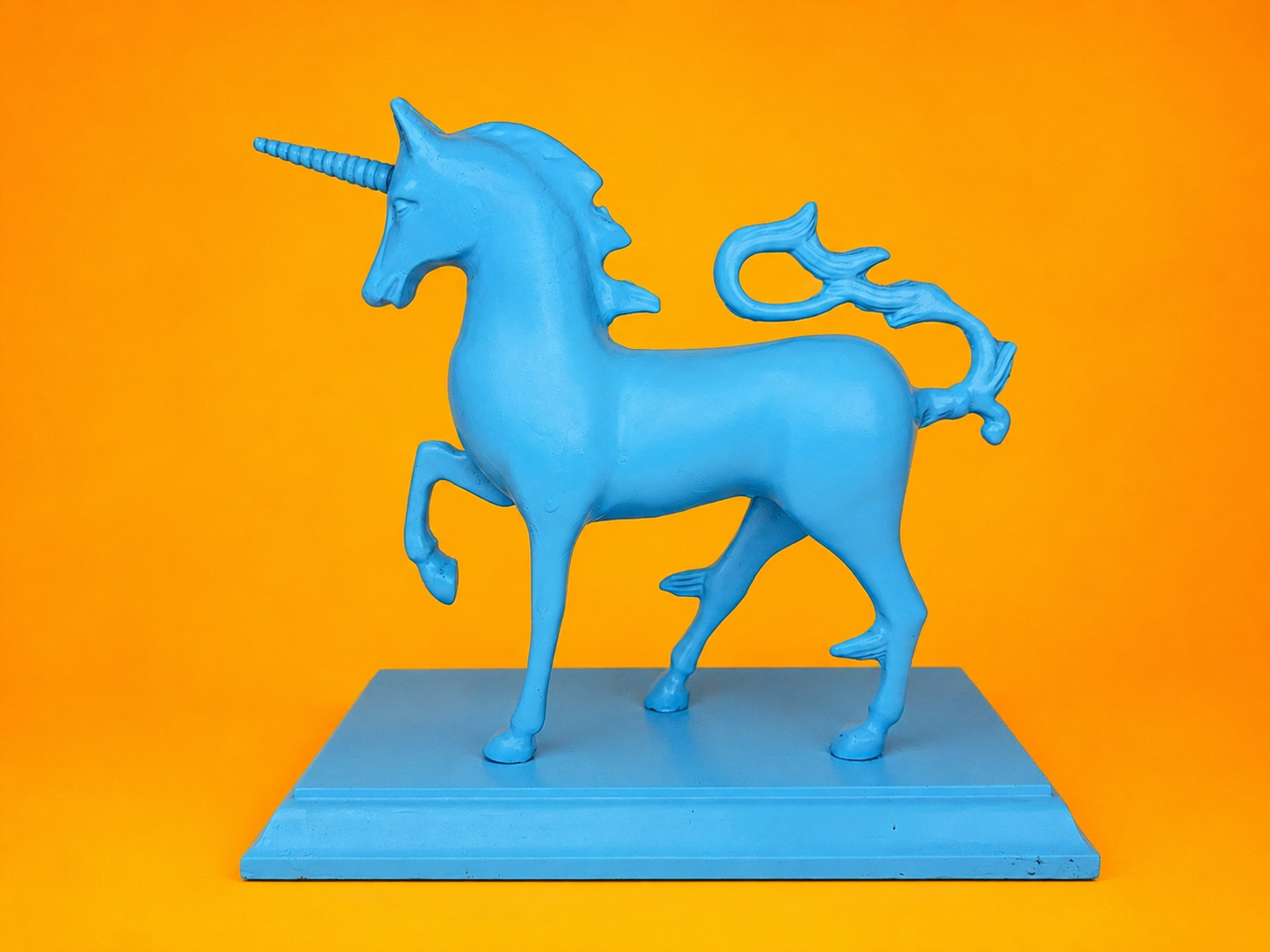❤️ WOW Turquoise Blue UNICORN Painted Brass Wood Trophy Unique Rare MCM