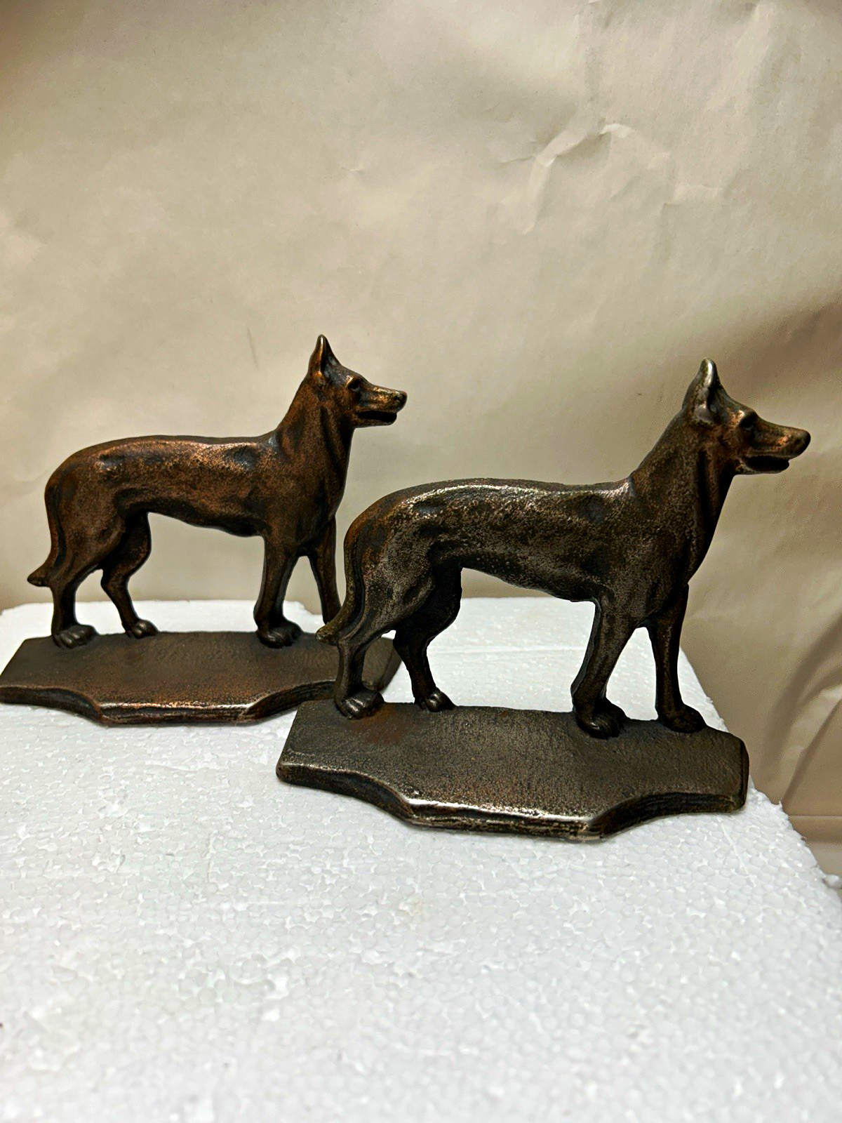 Vtg Cast Iron German Shepherd Bookends Pair 5.5\