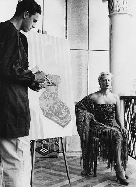 Actress Tilda Thamar sitting for a portrait painted by her husband- Old Photo