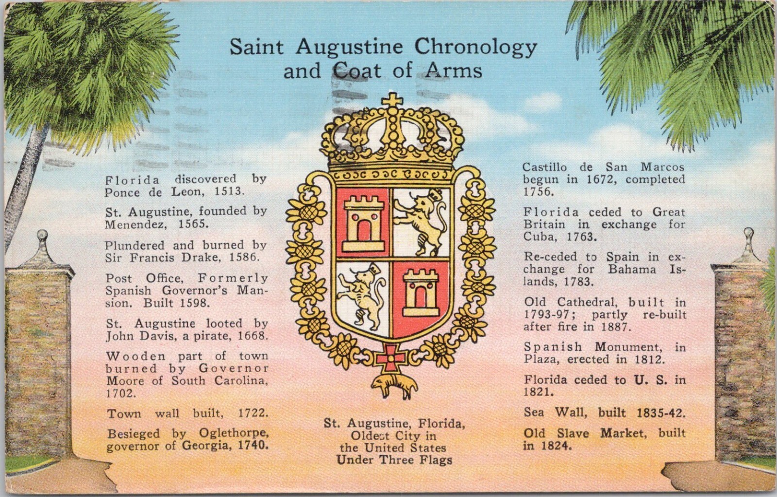 Linen PC * St. Petersburg Florida Town Chronology & Coat-of-Arms 1948 Linen PC * St. Petersburg Florida Town Chronology & Coat-of-Arms 1948