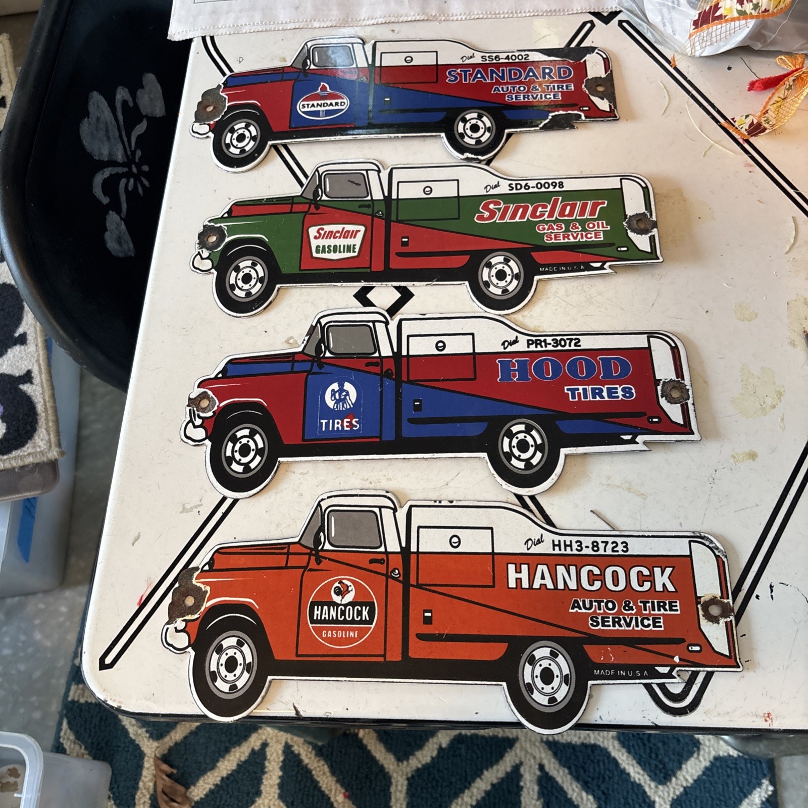 4 x Assorted Oil & Gas Trucks Sign Porcelain Enamel Vintage 12\