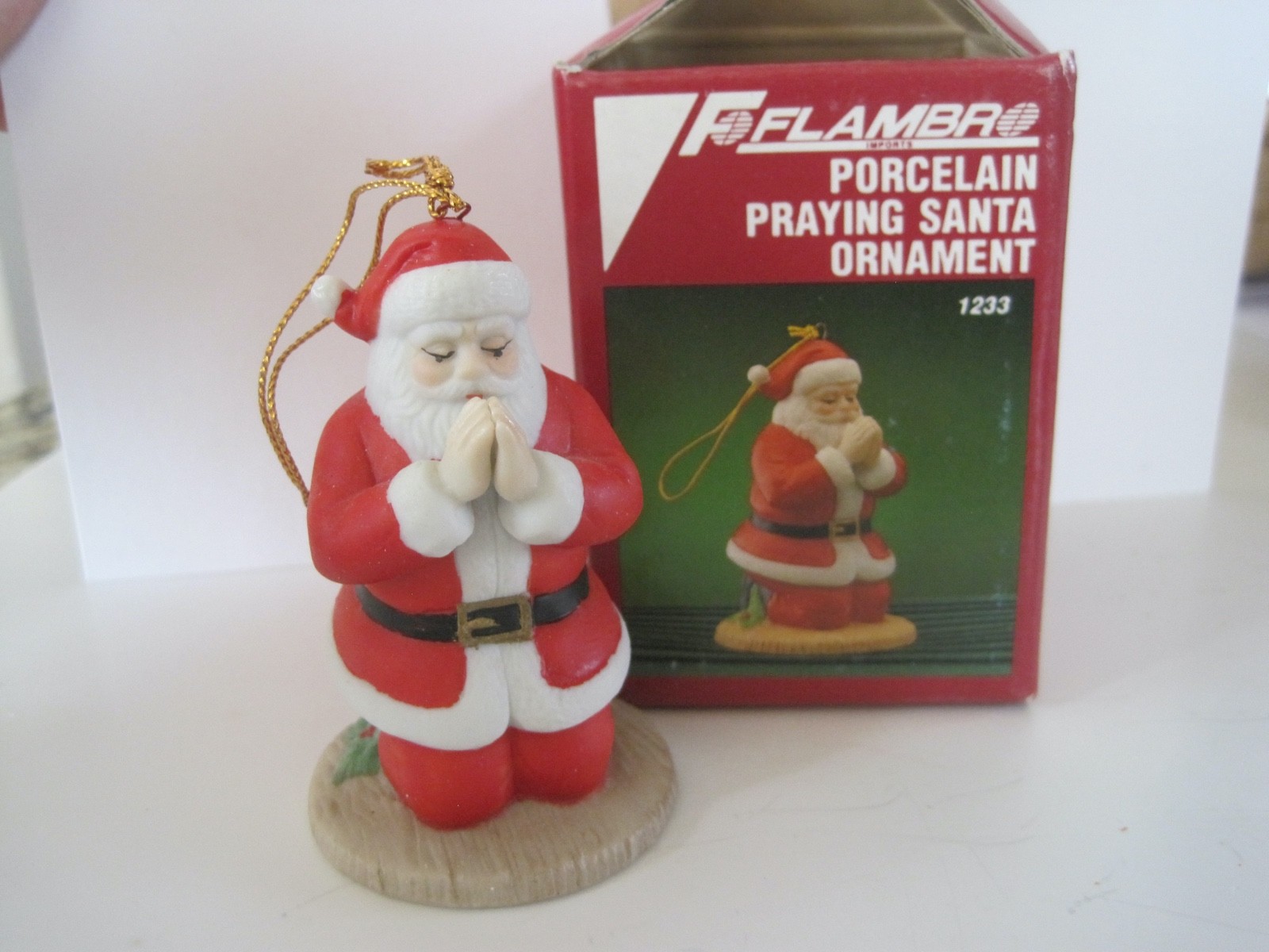 Flambro Porcelain Praying Santa Ornament 3\