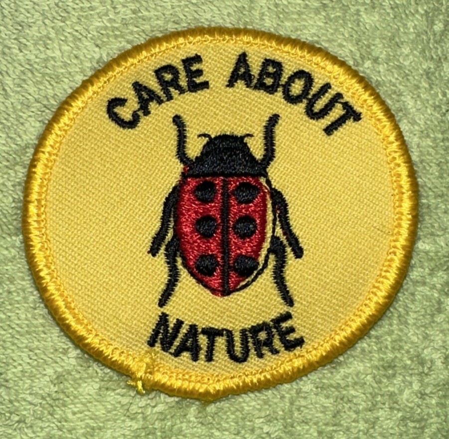 Vtg Care About Nature Girl Scout Round Patch - Yellow With Ladybug 