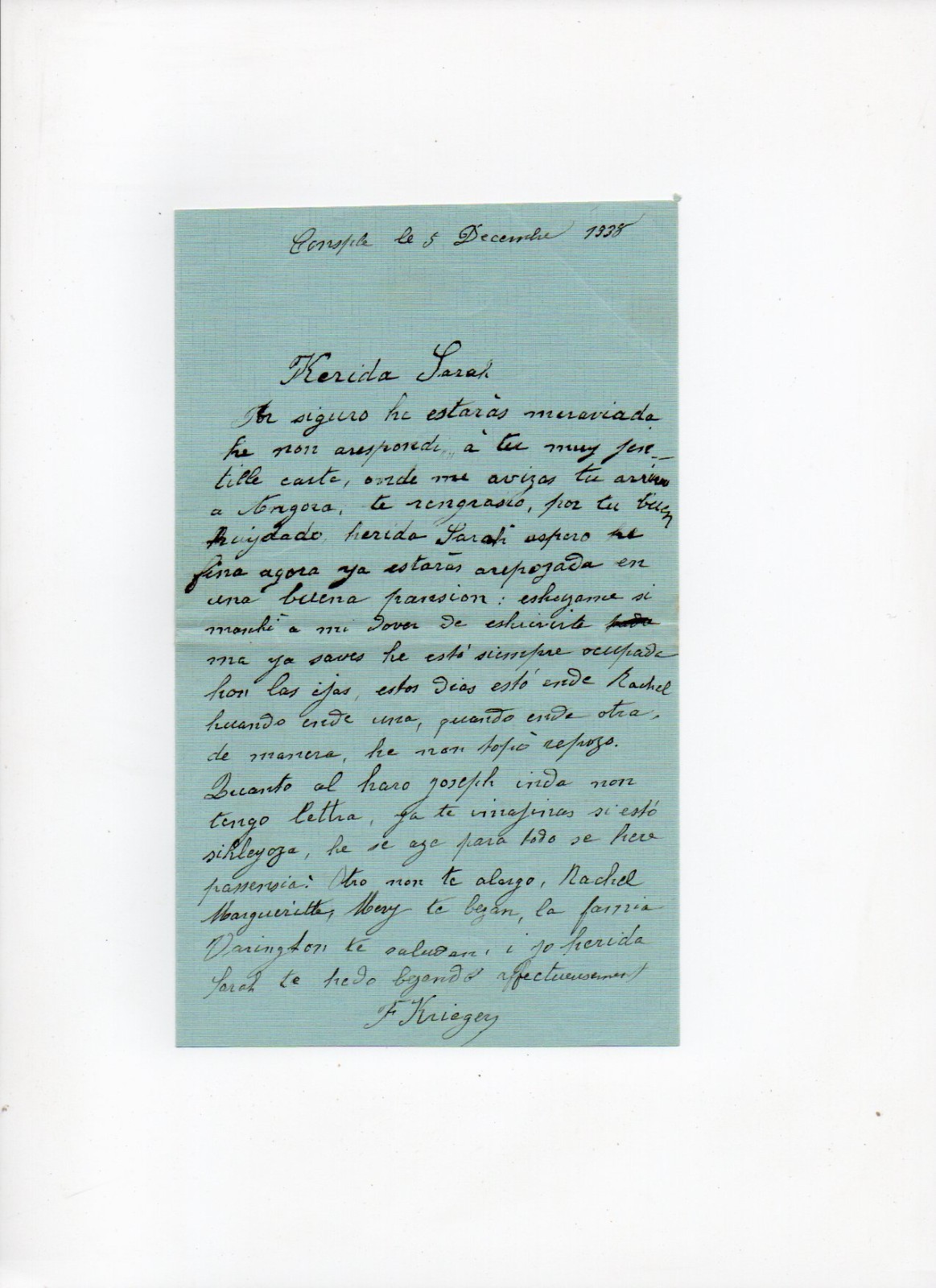 Handwritten Constantinople Ladino Letter Judeo-Spanish Sephardic Jewish Judaica
