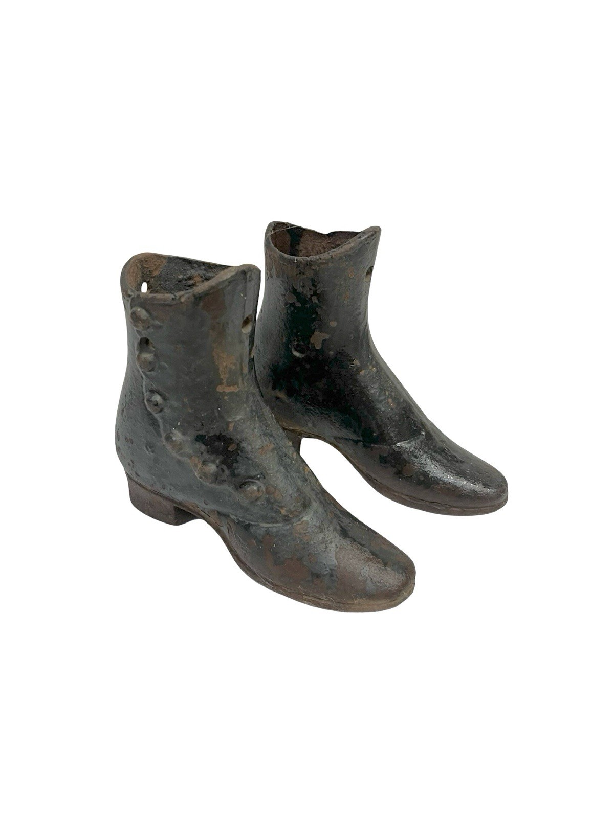 Antique 1920s Cast Iron Mannequin Side Button Victorian Shoe Boot Pair Decor Antique 1920s Cast Iron Mannequin Side Button Victorian Shoe Boot Pair Decor