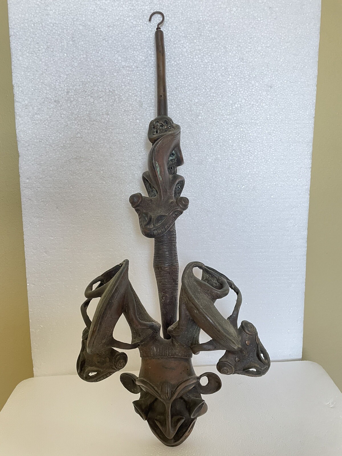 Rare Antique Large Bronze Double Bowl Smoking Pipe, Bamoun or Bamileke Cameroon