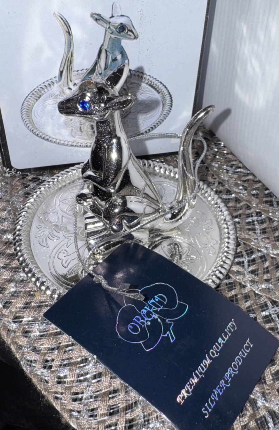 Orchid Original Kangaroo Ring Holder Silver Plated Silverware, Crystal, NWB