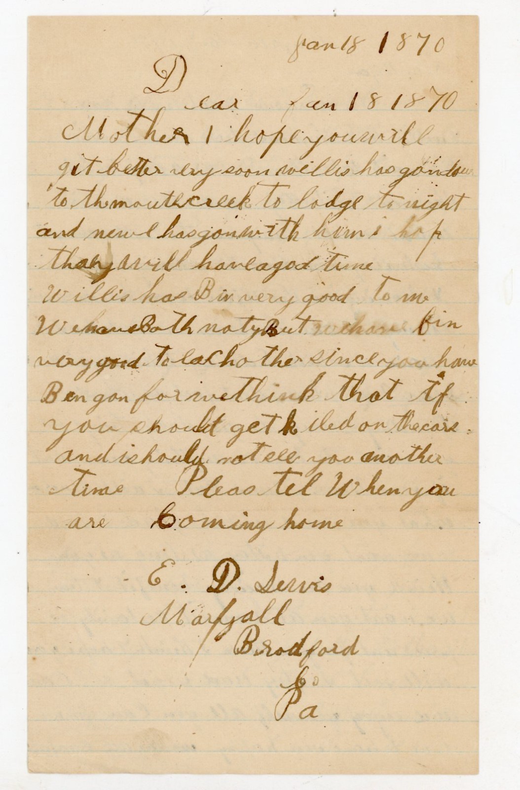 1870 Family Letters Bradford Co PA Servis Minnequa Springs History signed 1870 Family Letters Bradford Co PA Servis Minnequa Springs History signed