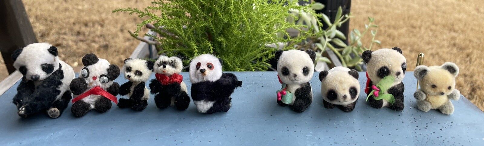 ✅Vtg 9 Lot Miniature Panda Bear Figures Flocked Fuzzy Pin Clip Josef Originals