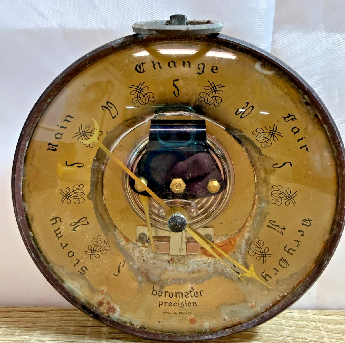Vintage French Aneroid Barometer Precision Made in France Open Dial Wall Hanging