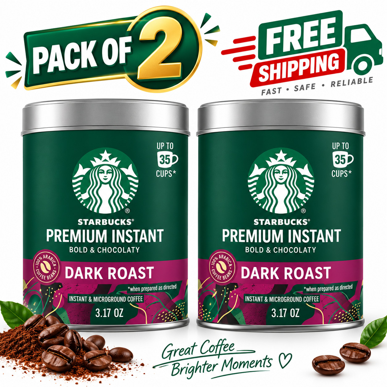 Starbucks Premium Instant Coffee, Dark Roast Coffee Arabica Beans 3.17oz (2PACK) Starbucks Premium Instant Coffee, Dark Roast Coffee Arabica Beans 3.17oz (2PACK)