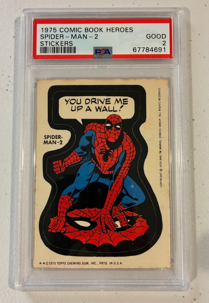 Vintage 1975 Topps Marvel Comic Book Heroes Sticker SPIDER-MAN - #2 PSA 2 Card