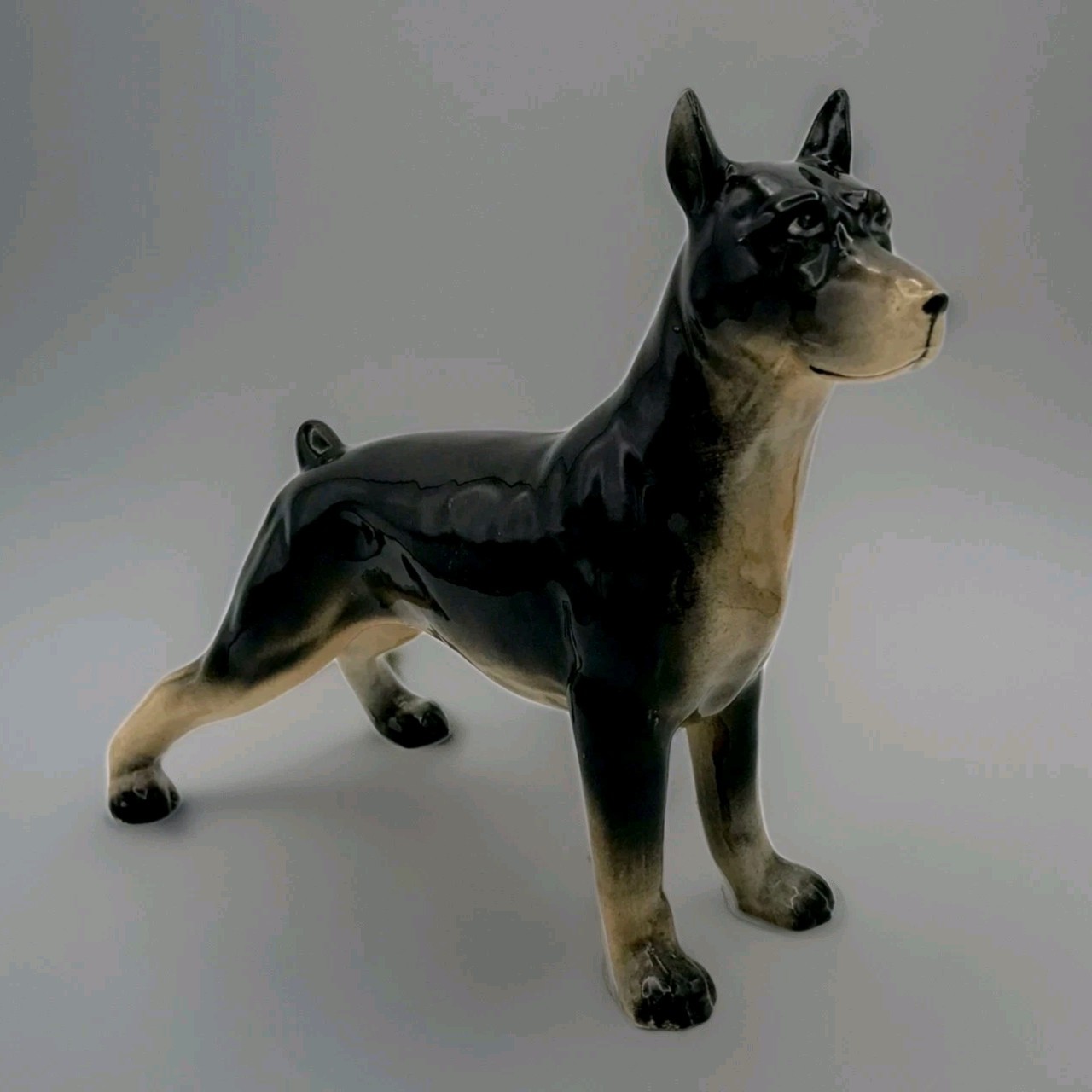 Vtg Doberman Figurine Ceramic Dog Handpainted MCM Decor 50s 60s Fairyland Import