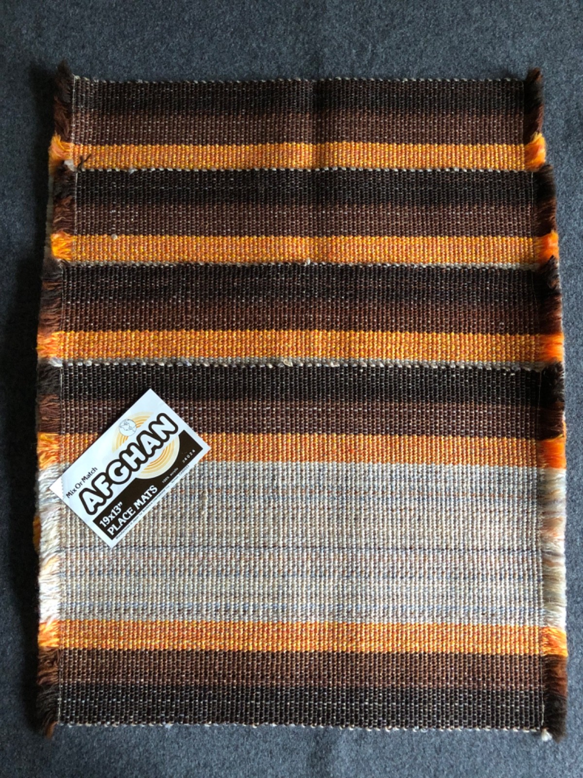 Vtg Bradshaw Afghan 70s Lot Of 4 Woven Placemats Boho Retro Stripe Brown Orange 