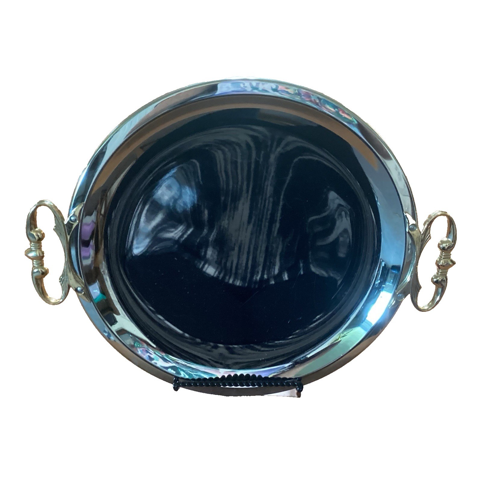 1950s Kromex Mid Century Modern Chrome Finish w/ Gold Tone Handles Serving Tray
