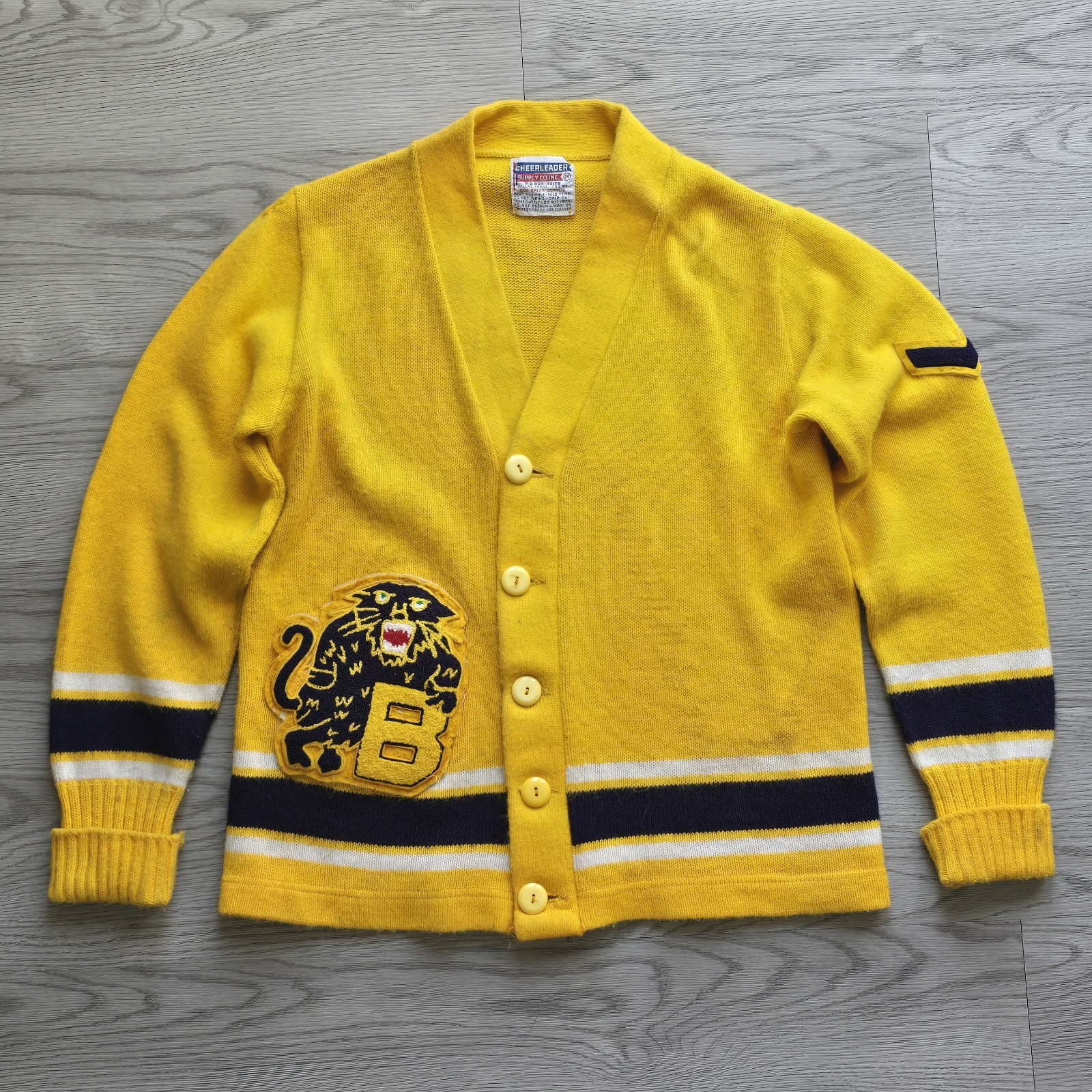 VTG 60s Varsity Wool Cardigan Letterman Sweater Chenille Patch Cheerleader XS HS
