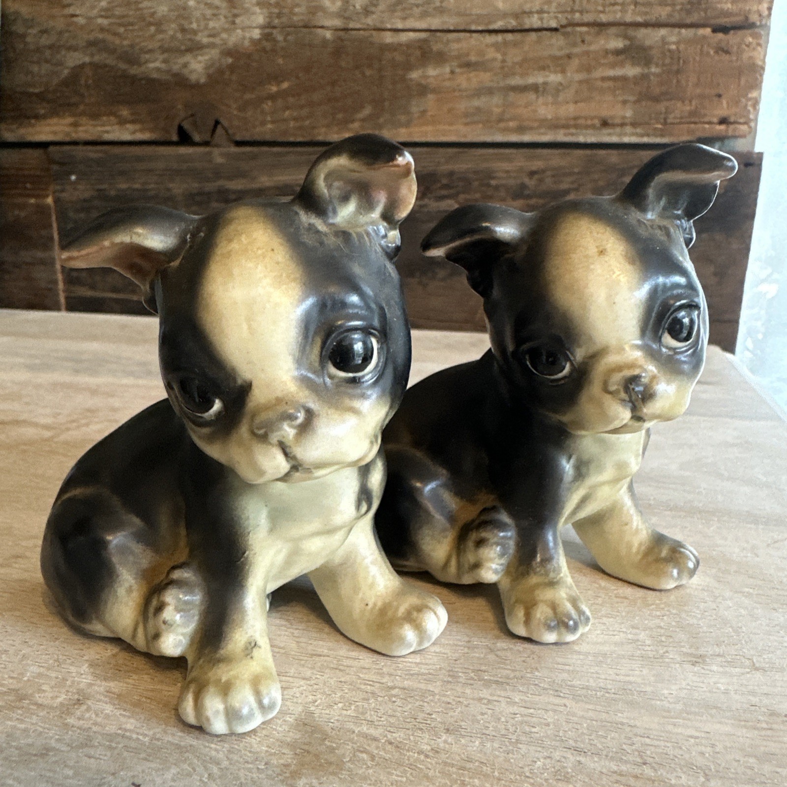 PAIR Vintage 2 Royal Design Mortens Studio Boston Terrier Ceramic Dog Figure 40s
