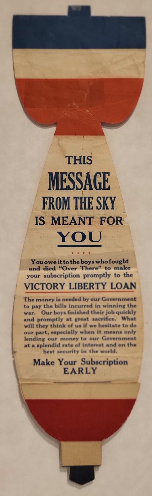 Rare Original Victory Bomb Shaped Loan Message From The Air Memorabilia Rare Original Victory Bomb Shaped Loan Message From The Air Memorabilia