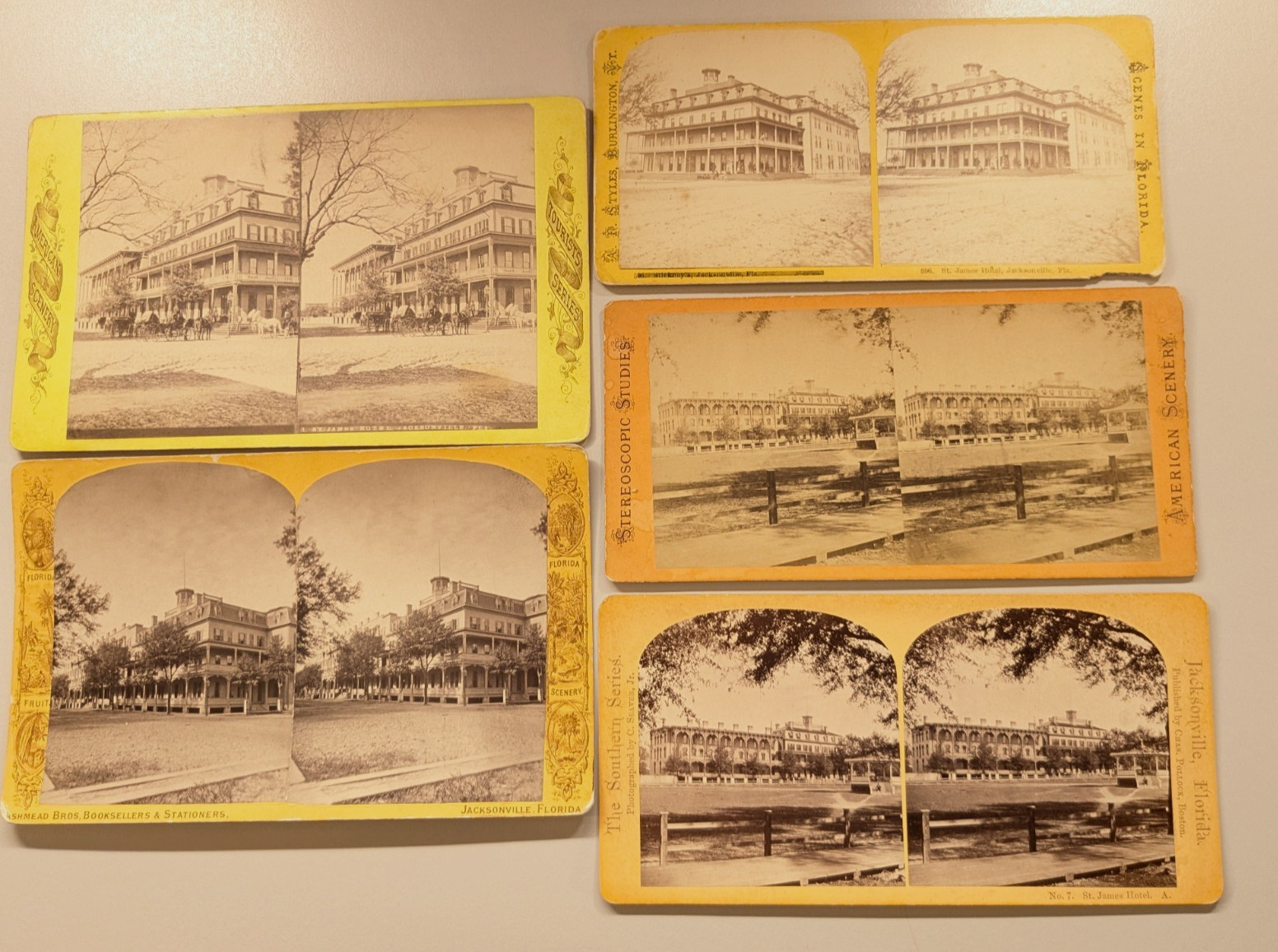 (5) Jacksonville Florida Stereoview Photos St. James Hotel