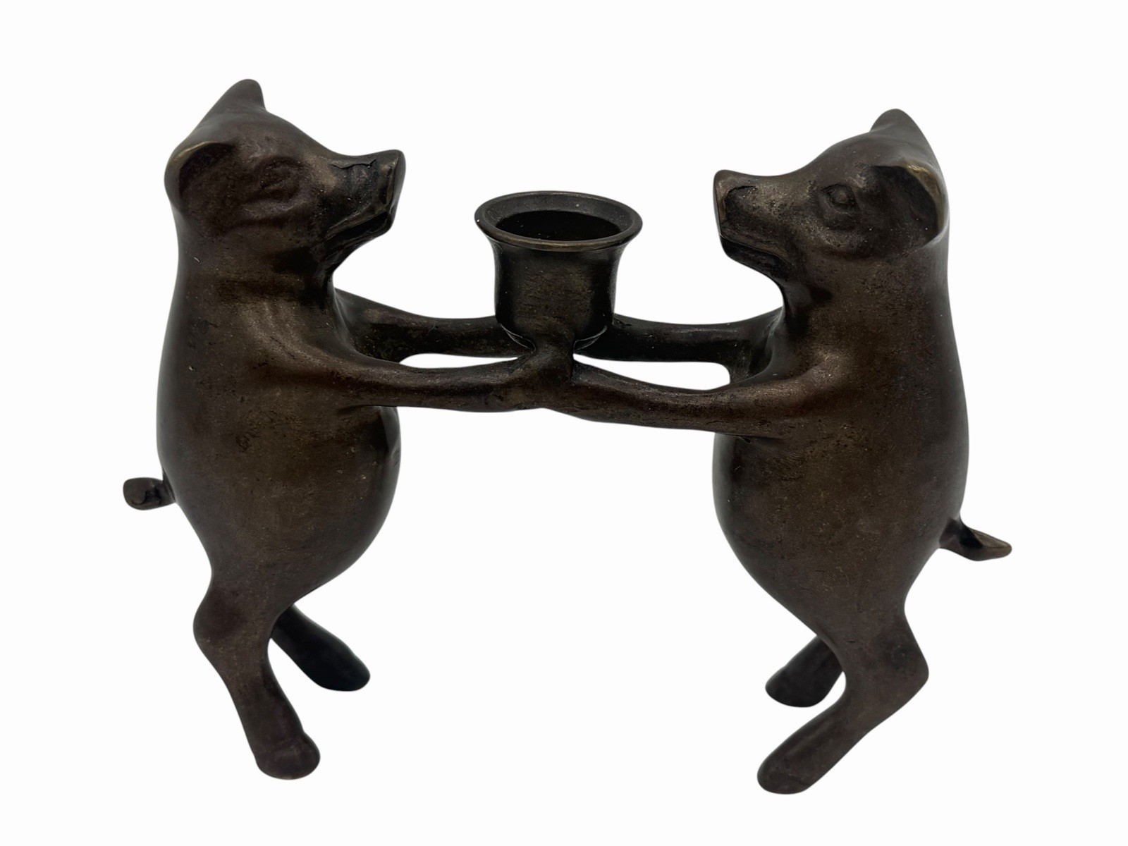Vintage ✨Bronze Dancing Pigs Candle Holder,Figurine Figural Candlestick Holder